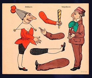 Puppet Show Figures, cut-out page, Germany, 20th c (הגדל)
