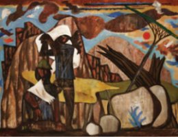 יוחנן סימון, נוער בנגב, שמן על בד, 1956, אוסף משכן לאמנות, עין חרוד