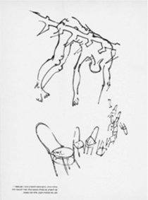 יוסל ברגנר, "במושבת העונשית" לקפקא, דיו על נייר, 1956, אוסף האמן, תל-אביב.
