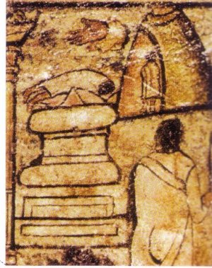 עקידת יצחק(פרט), ציור קיר מעל גומחת ארון הקודש, קיר מערבי, בית-הכנסת בדורא-אירופוס, 245-244 לספירה