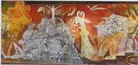 אברהם אופק מתווי ציורי הקיר הר האשפה התרבותית, צולם ע"י אברהם חי